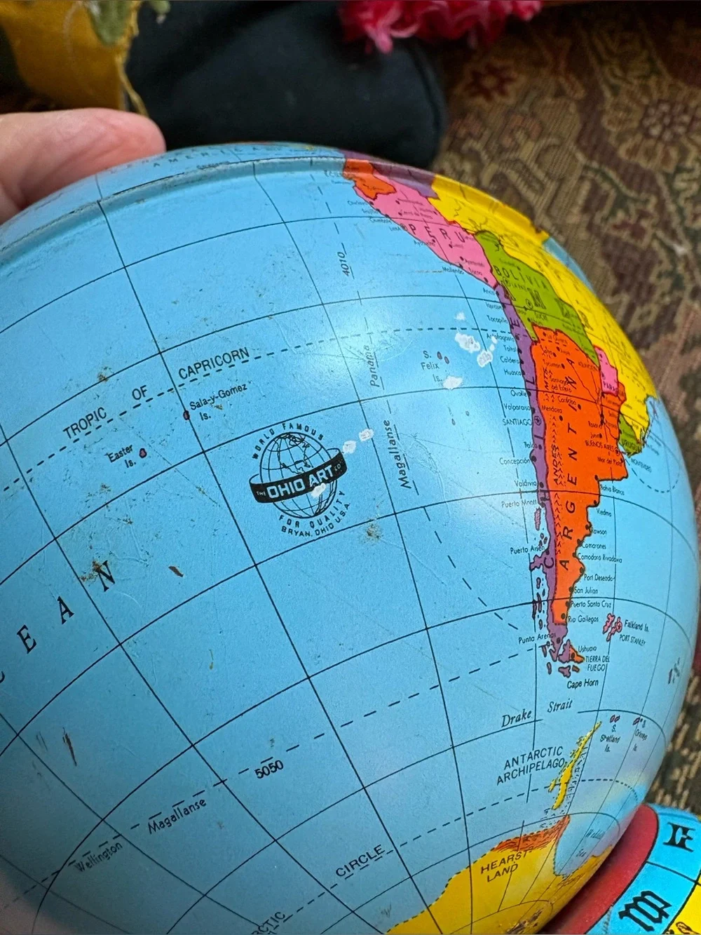 Vintage Blue World Globe Coin Bank with Colorful Zodiac Base Travel Adventure